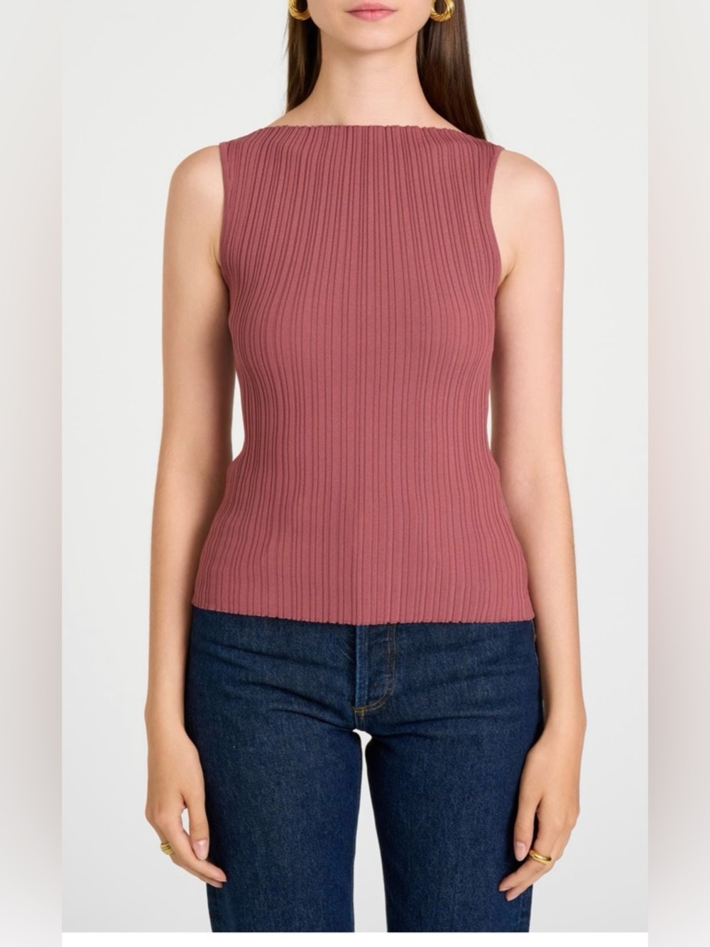 WAYF Constance Rib Top Mauve XS
